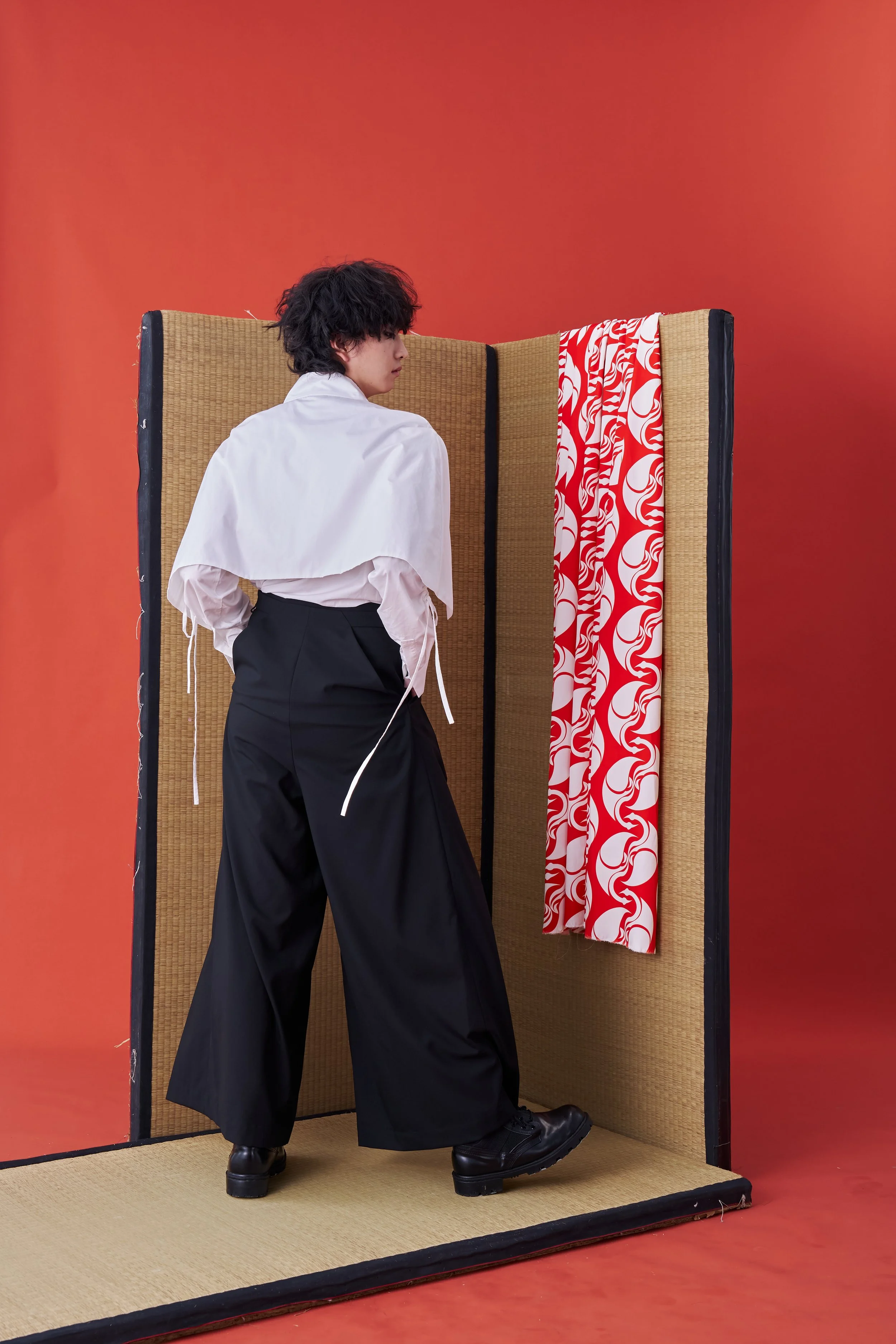 INF Japanese hakama-style Deconstructed Wide-leg Trousers(Black